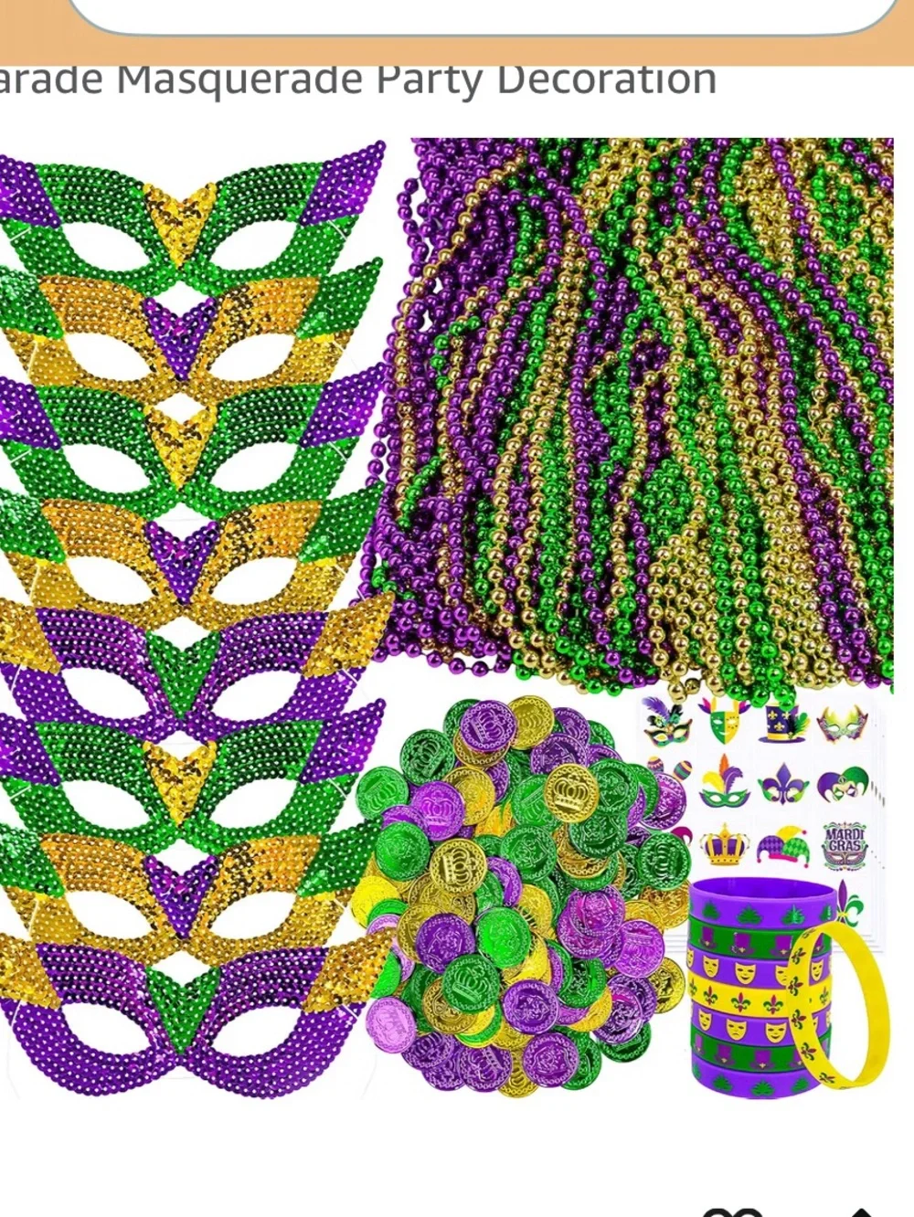 Mardi Gras Bead and Coin Party Pack - Green, Purple, Gold